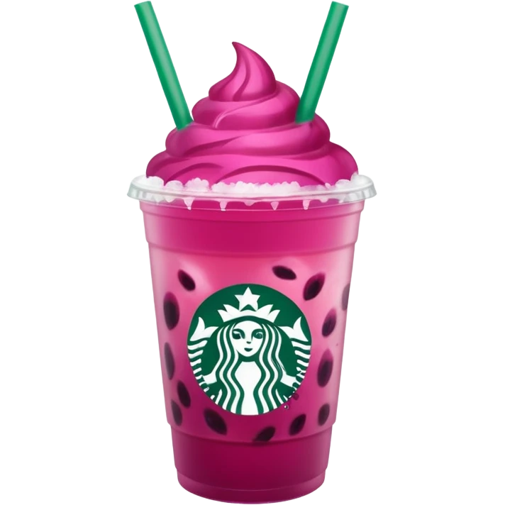 Starbucks dark pink dragonfruit refresher. no pink cream on top. starbucks logo. emoji