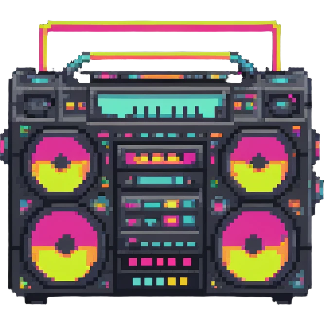 boombox with 1980s vibe, bright colors emoji