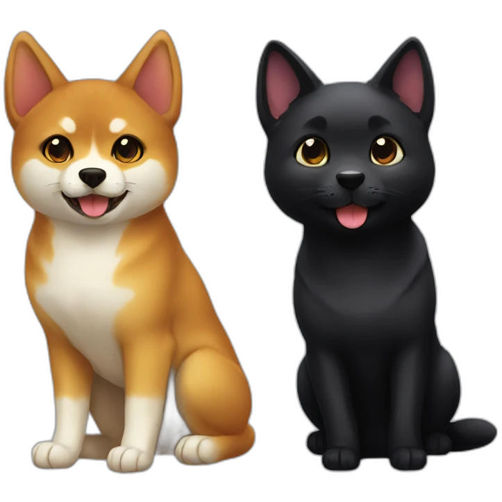 shibainu and black cat lovely emoji