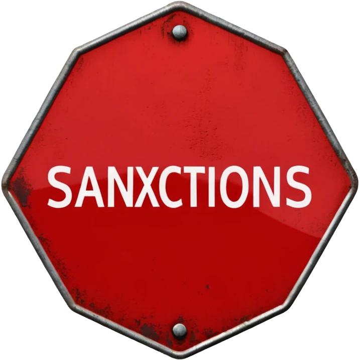 red, road sign, hexagonal, with the inscription SANCTIONS emoji