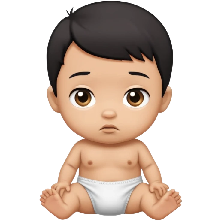 Very skeptical baby in diaper with short black hair and tan skin emoji