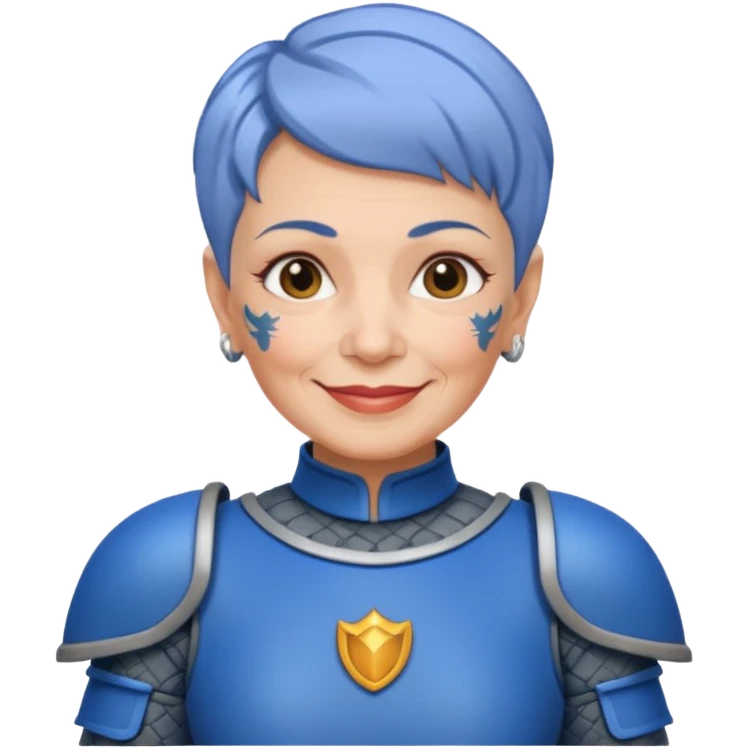 Elderly Tattooed Knights female, with short hair, blue armour emoji