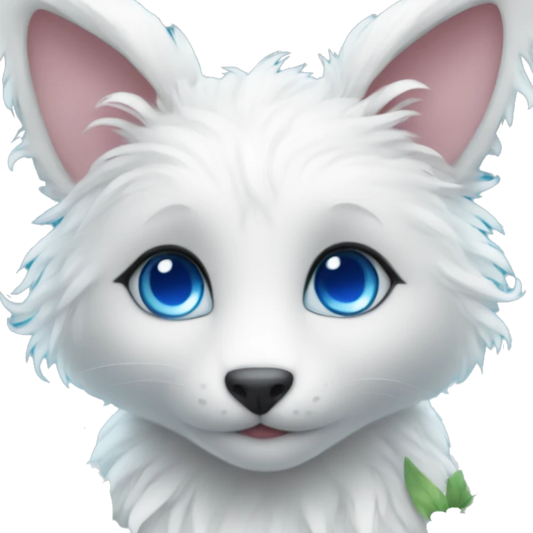 Cute gorgeous ethereal white fantasy animal with blue eyes sona with flowers and butterflies emoji