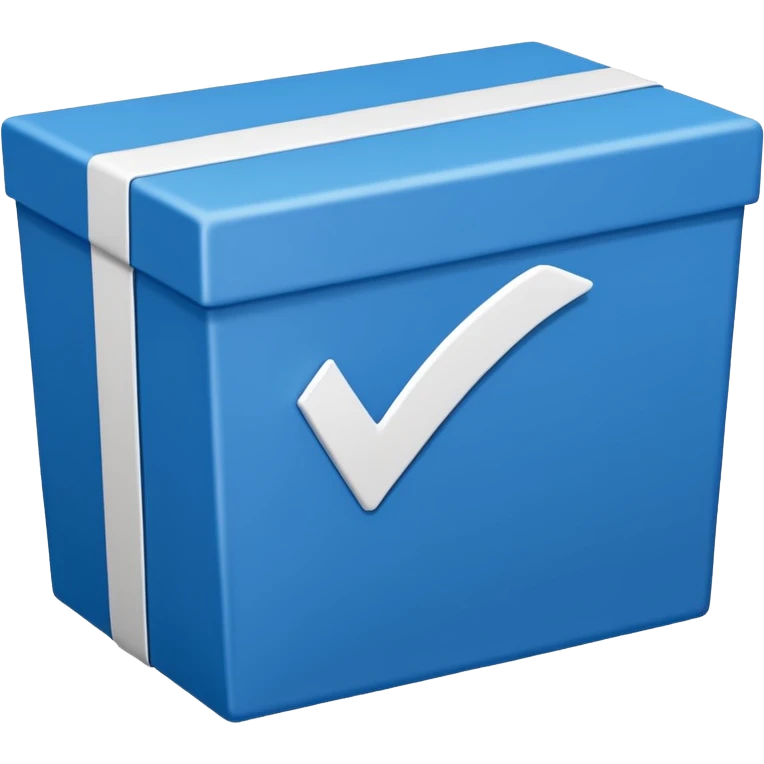 Blue box with a white check mark in the middle of the blue box that is a little bit tilted to the right and its 2d emoji