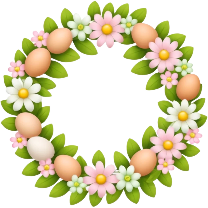 flower wreath with yellow, pink and white and green pastel colors, in a shape of an egg emoji