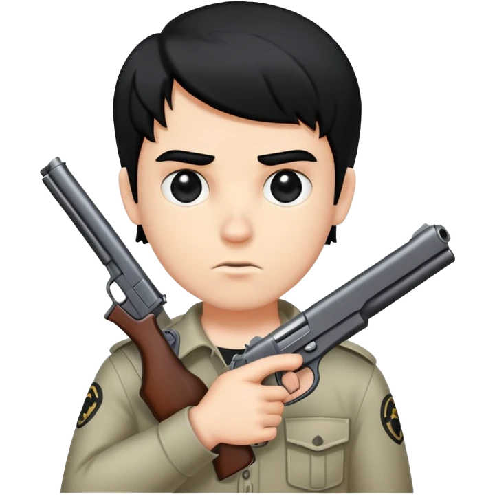 Beautiful white boy with black eyes and black hair and gun in his hand emoji