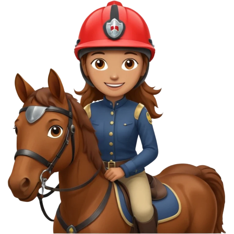 brown haired girl on a cheatnut hporse smiling' emoji