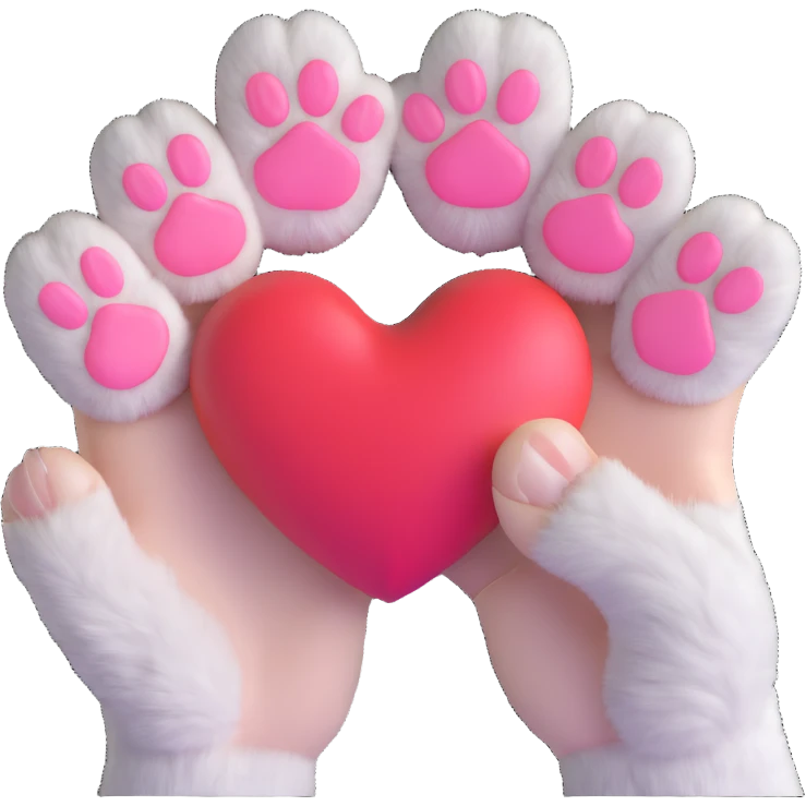 cat paw making Korean finger heart gesture, two paw fingers forming small heart shape, soft fur texture, warm lighting, kawaii aesthetic, minimal clean composition emoji