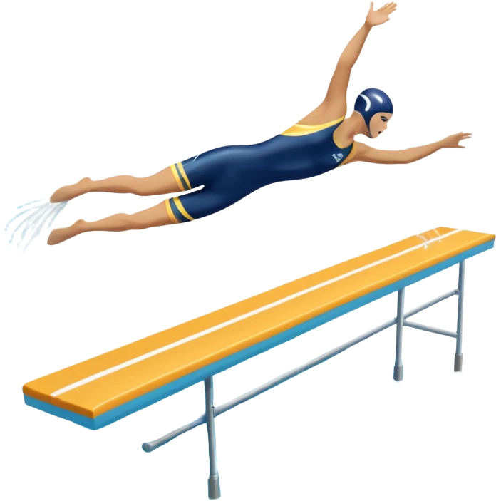An icon showing a diver captured mid-air in a graceful pose above a pool, with a diving board behind and water below. Splash trails and motion lines emphasize precision and elegance. Transparent background highlights the beauty and focus of competitive diving. emoji
