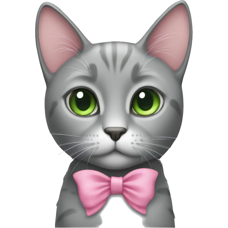 Grey cat with pink bow and green eyes emoji