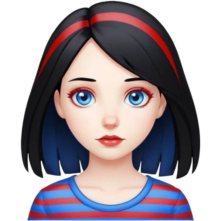 Girl-pale-black hair-red stripe hair-blue eyes emoji