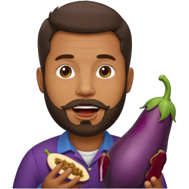 Dominican man with a beard as an eggplant in his mouth emoji