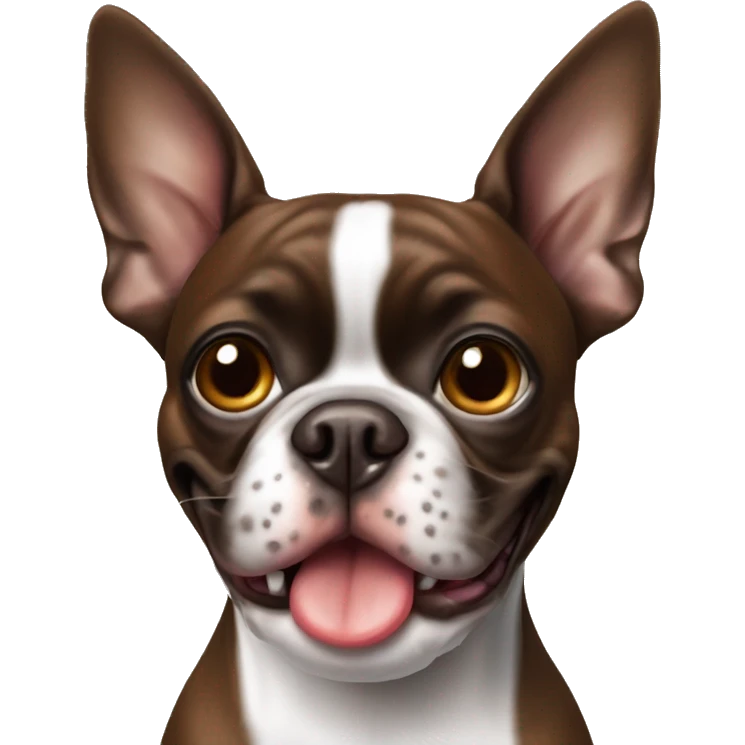 Brown Boston terrier with ball in mouth emoji