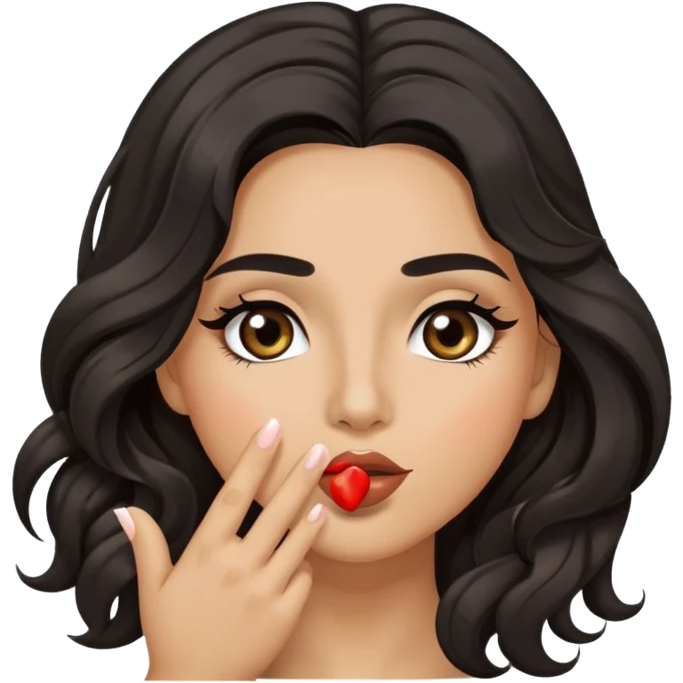 woman with olive skin, brown eyes and long lashes, and long black wavy hair blowing kiss emoji