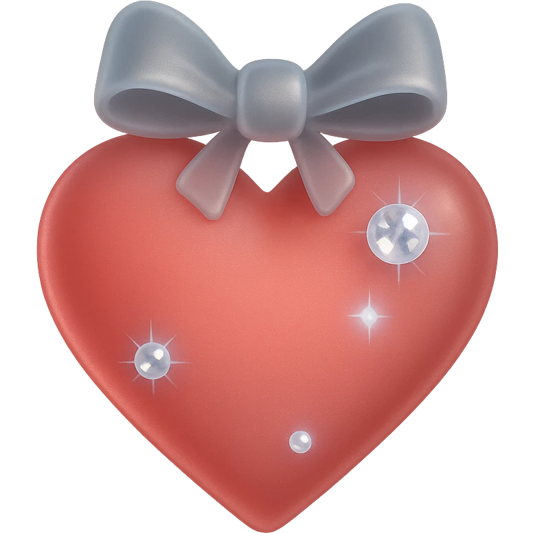 tiny red heart with a bow, pastel red enamel, sparkling gems, soft glowing effect emoji