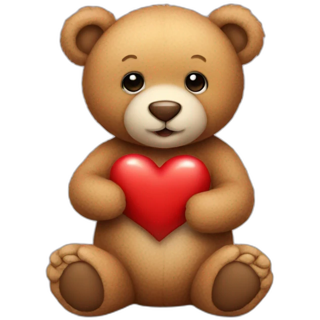 a cute teddy bear, sitting, full body, hold a red heart emoji