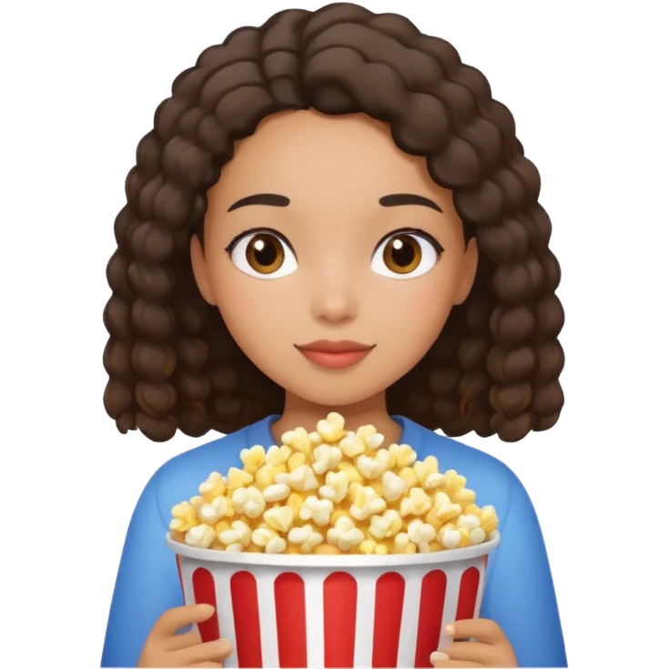 Une fille métisse avec les cheveux lisse qui ce détend avec des popocorn emoji