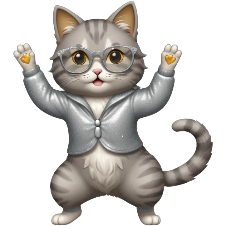 A cat with sparkly glasses dancing awkwardly on its hind legs.


















 emoji