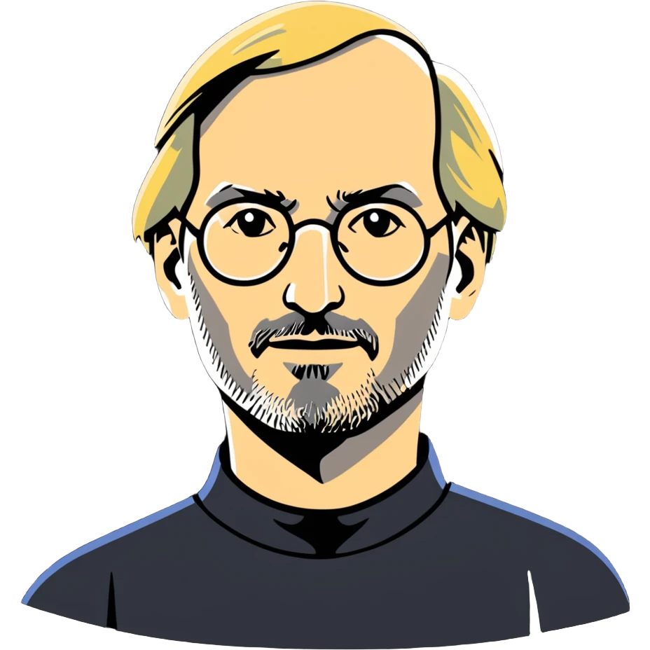 Steve Jobs with blonde hair and a nifty shirt, sticker style emoji