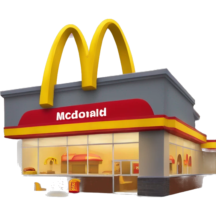 “McDonald’s store with the iconic golden arches, a red and yellow color scheme, and a simple, recognizable design that captures the essence of a fast food restaurant.” emoji
