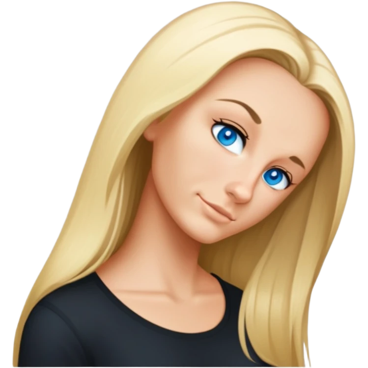woman, wearing black shirt, long middle-blonde hair, Head facing forward with no tilt emoji