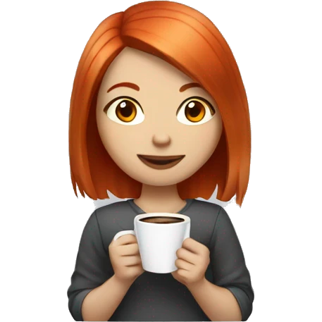 red haired girl with bob and light skin holding coffee emoji