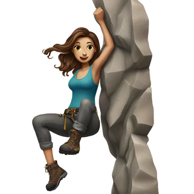 Beautiful tattooed woman long brown hair rock climbing emoji