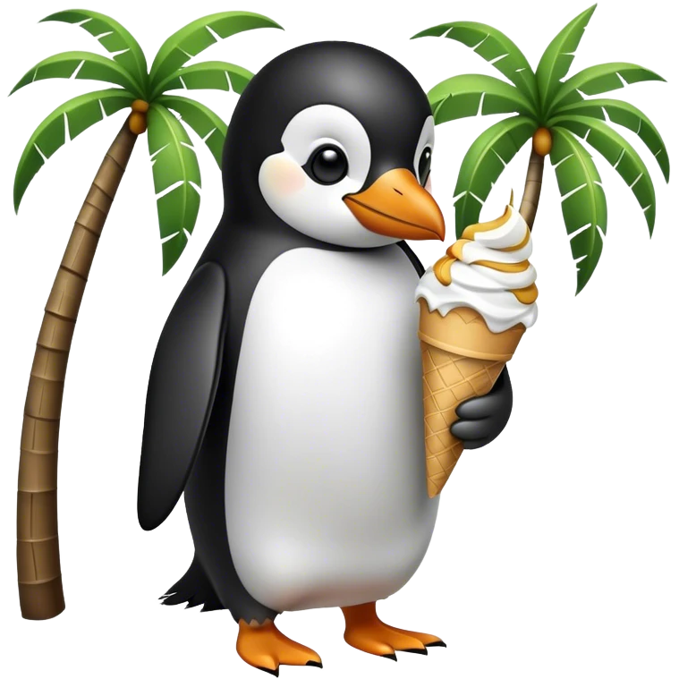 ￼A penguin eating ice cream on a palm tree emoji