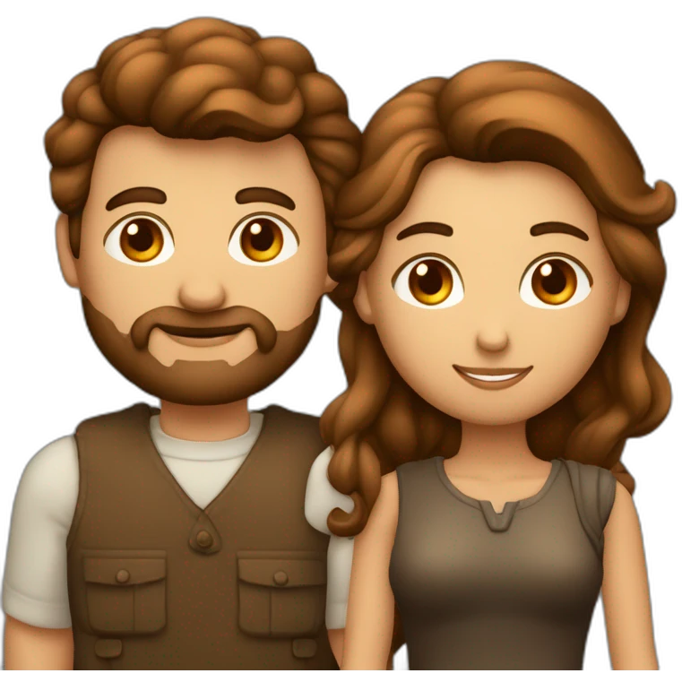 Un couple homme femme avec un homme châtain foncé et une femme avec des cheveux de couleur châtain long emoji