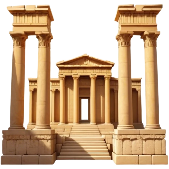 Baalbek temple – Cinematic Realistic Baalbek Temple, depicted as an ancient Roman temple complex with towering columns and intricately carved stone details, bathed in golden sunlight and dramatic shadows that evoke timeless historical grandeur. emoji