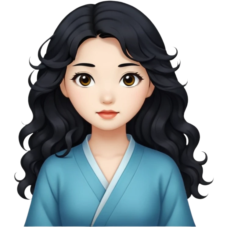 Beautiful girl,Black hair,wavy hair，long hair,Black eyes,Chinese emoji