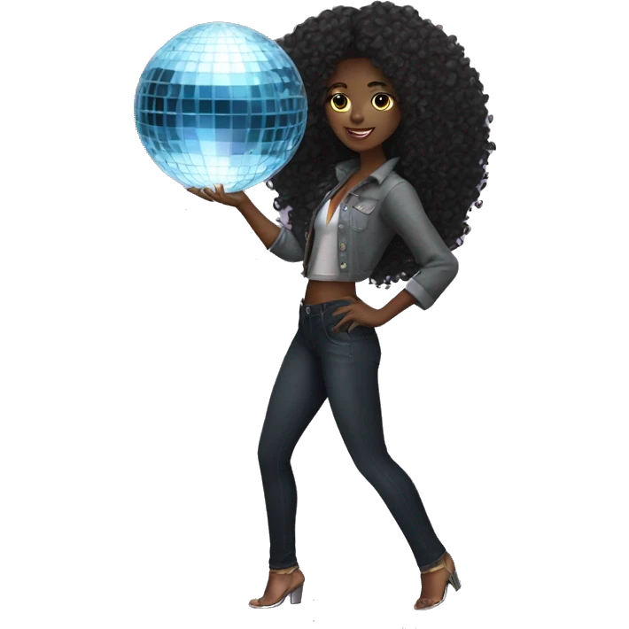 Black girl with long curly hair and a disco ball emoji