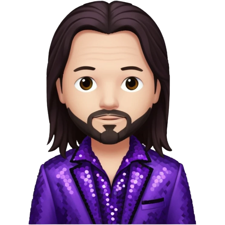 Jonathan Davis with long dark brown hair, purple sequin outfit emoji