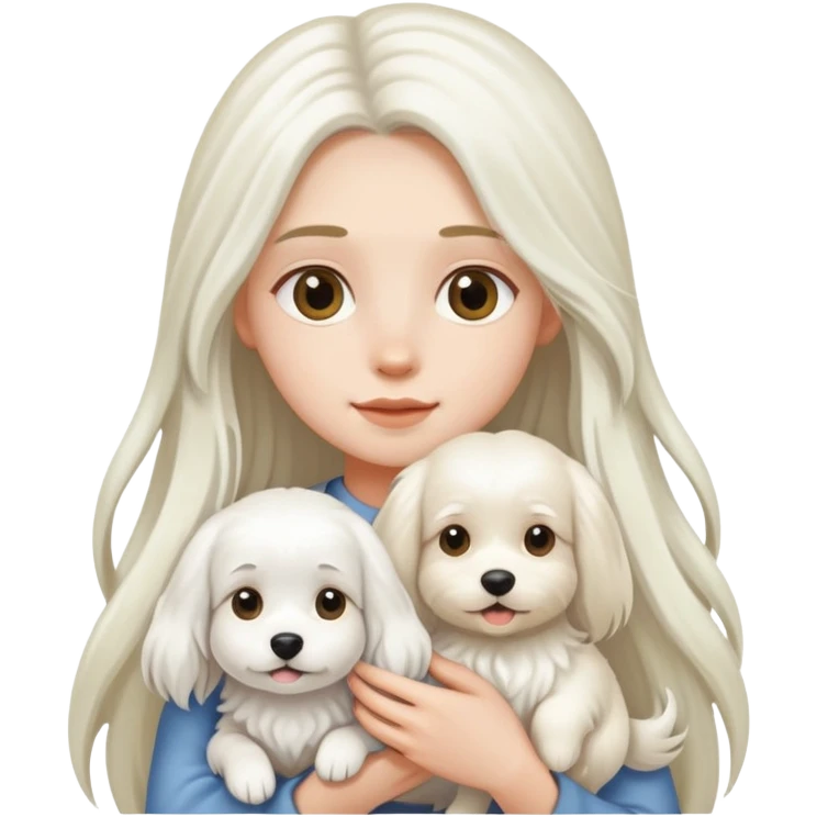 Long-haired girl holding a white long-haired dog emoji