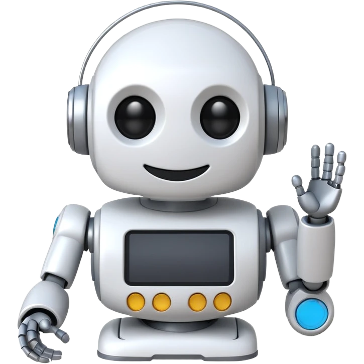 robot cartoon simple kid toy white innocent funny gudget chatGPT friendly smiley round adorable musical emoji