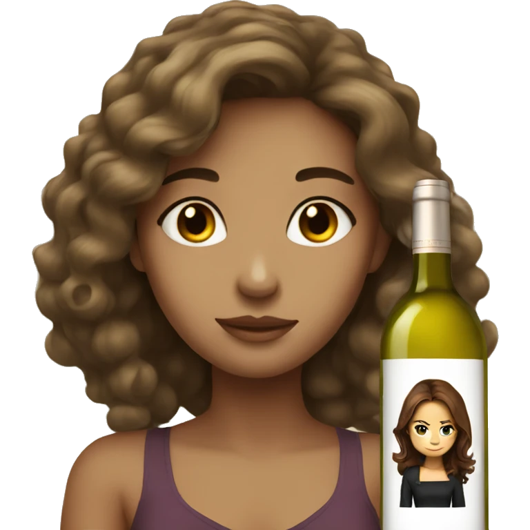 Brown hair girl huge white wine emoji