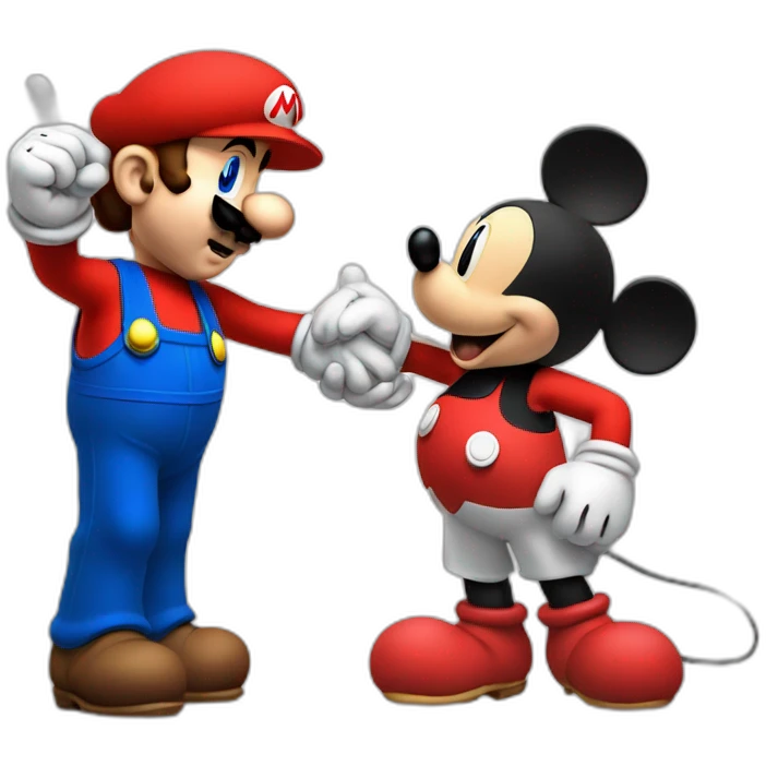 super mario and mickey mouse shaking their hands emoji