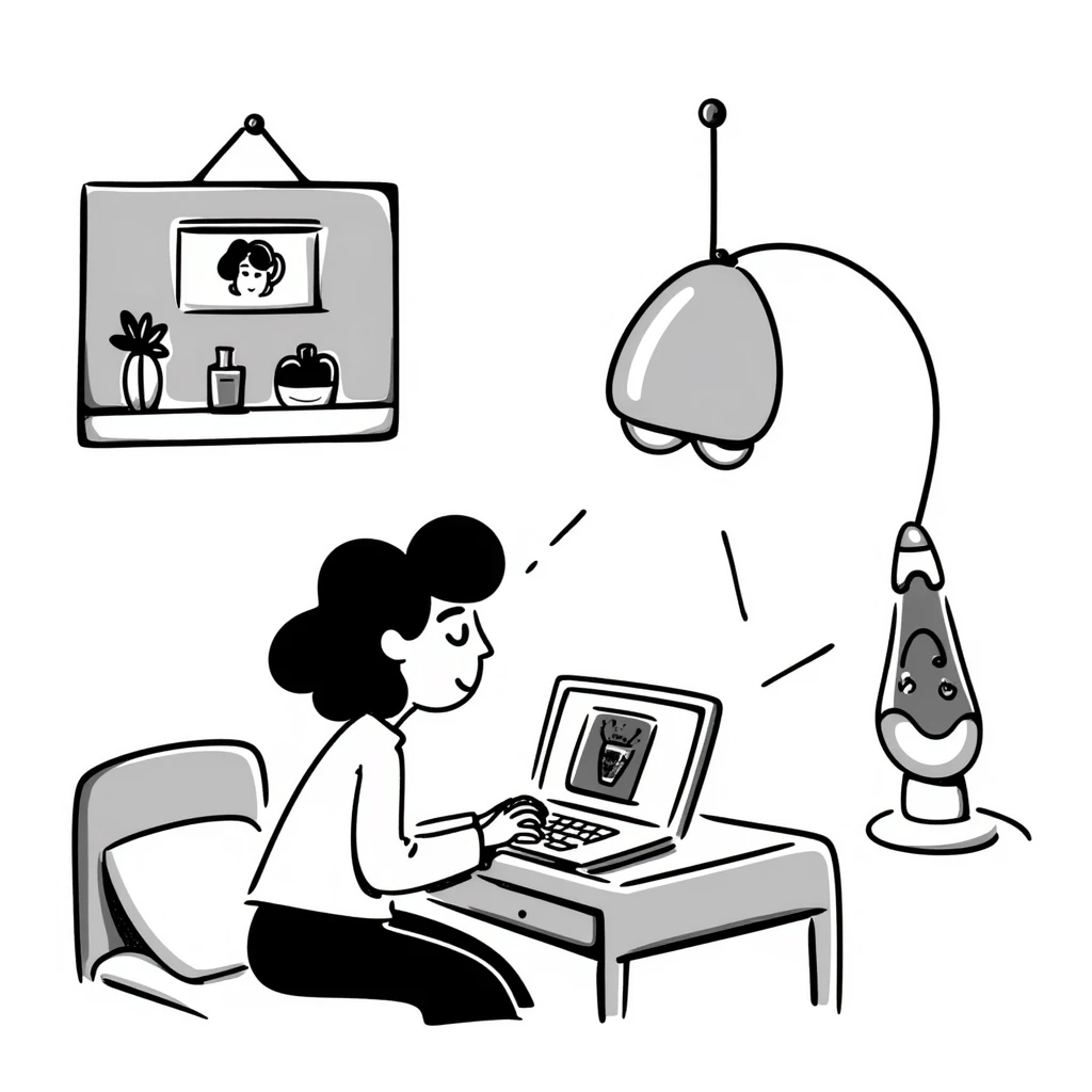 A bedroom lit by a lava lamp and an open laptop running early 2000s MSN Messenger

 emoji