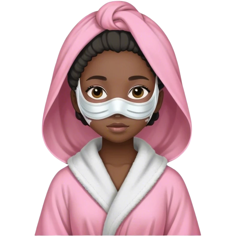 Black girl with pink robe on wearing white mud mask and 4a hair emoji