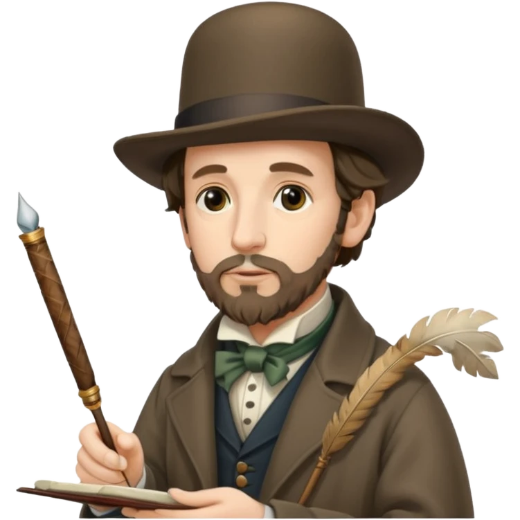 Charles Dickens writing near the seashore emoji