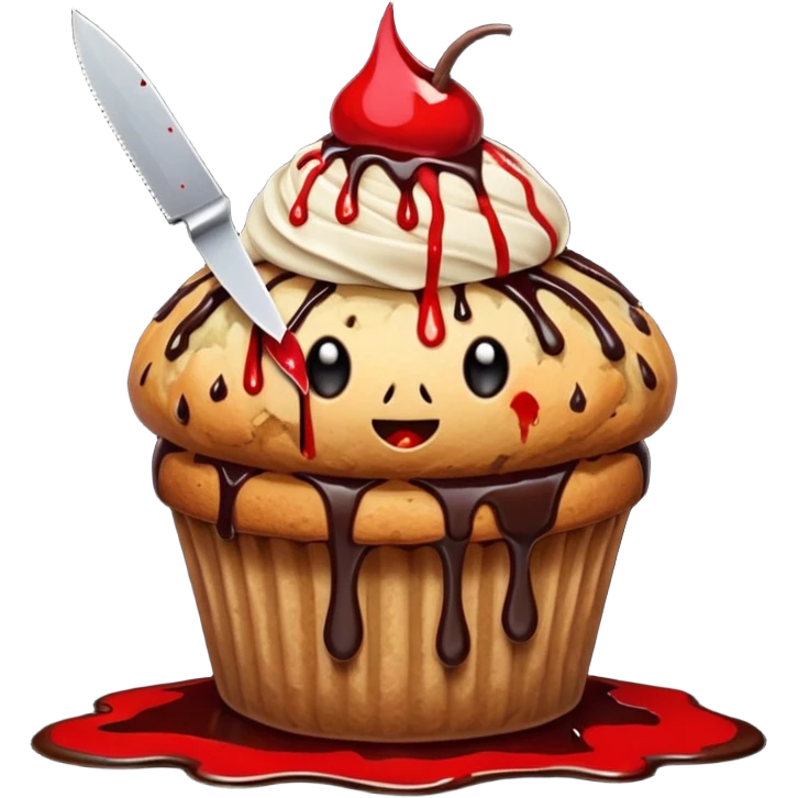Evil muffin with knife and blood emoji