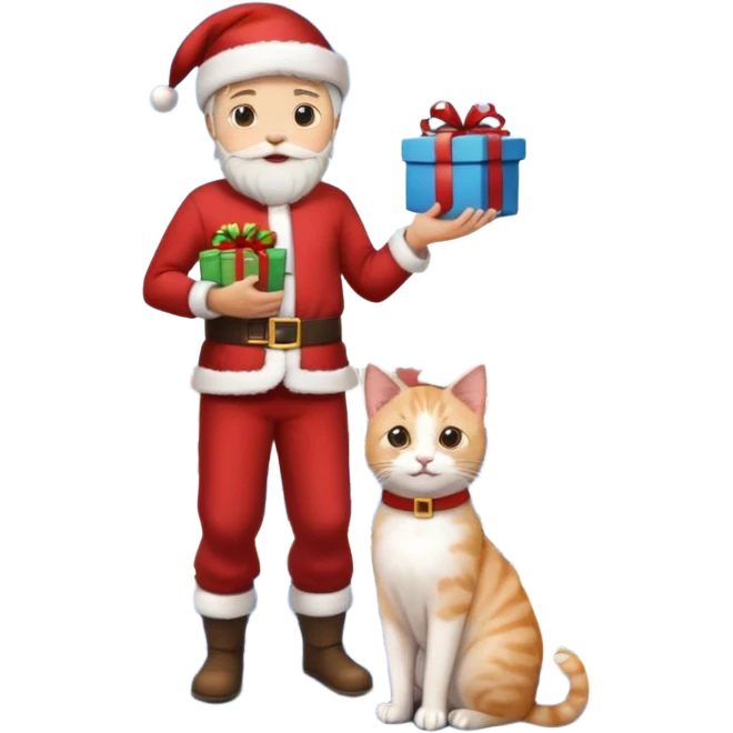 man houd kat vast en staat op dak met cadau`s emoji