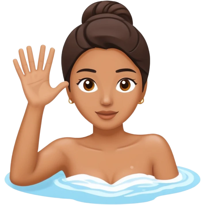 Celebrity in jacuzzi, one arm extended upward, other hand holding onto the side emoji