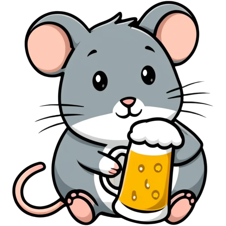 Funny mouse relaxing with a beer mug emoji