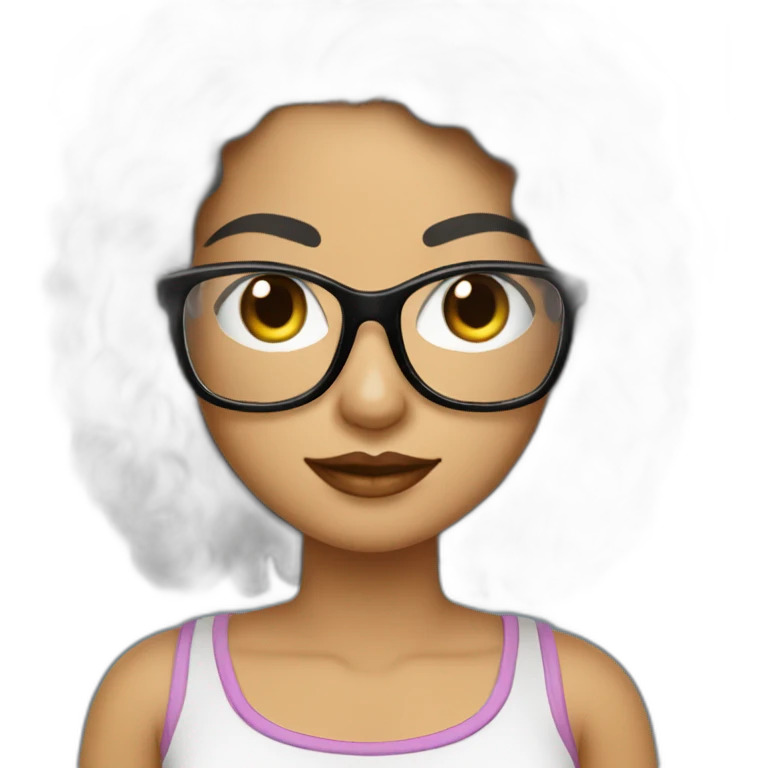 woman peach skin long black hair square glasses on laptop emoji