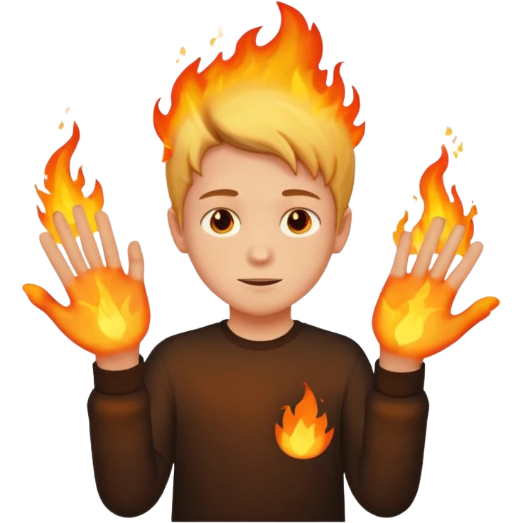 A boy with no hands fire instead made out of fire emoji