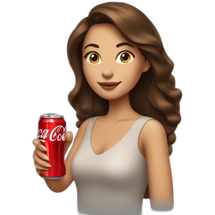 A woman with brown hair drinks Coca-Cola emoji