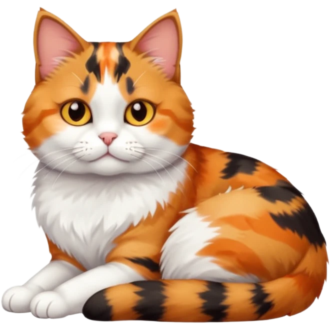full body calico tabby + white cat with small head and short but chubby body emoji