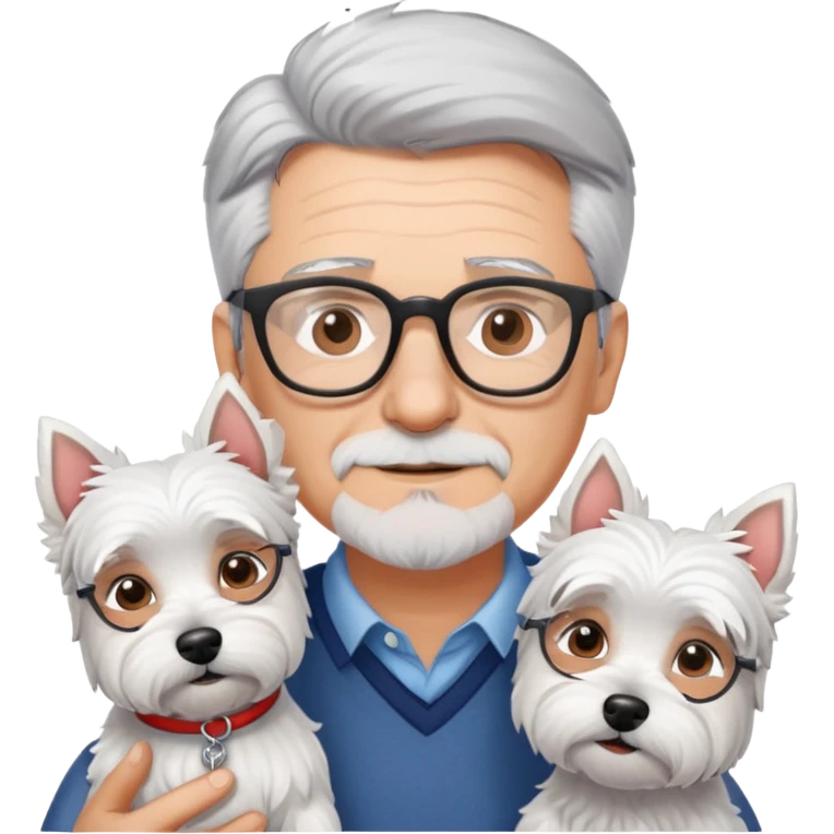Gray hair man with glasses anda with westie dog girl emoji