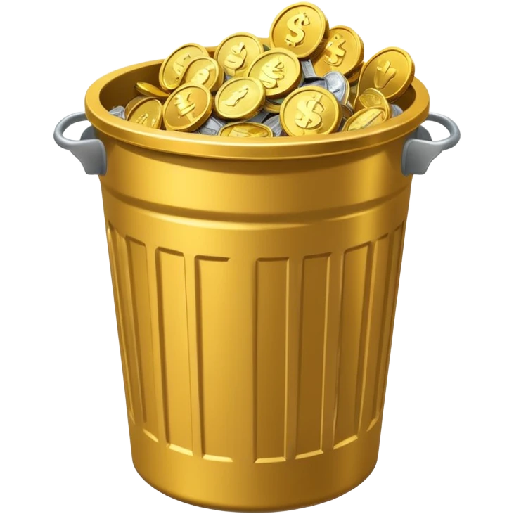 coins falling into a trash can, money being wasted emoji